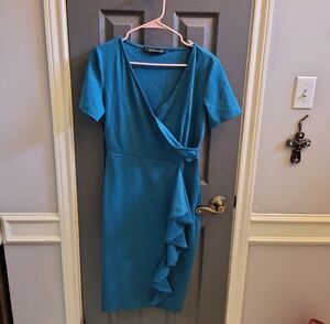 Nicole Miller Blue Wrap Midi Dress